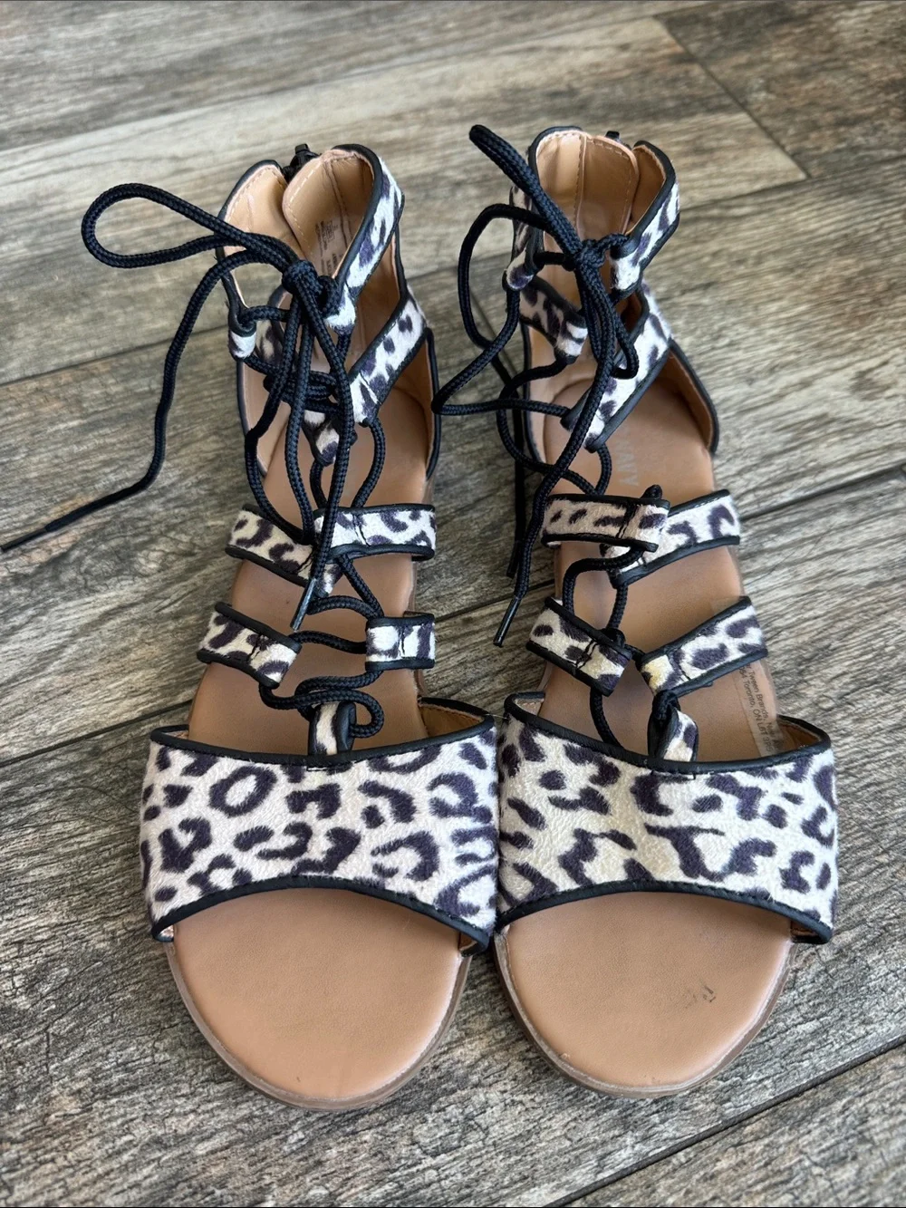 Old Navy Leopard Print Lace-Up Gladiator Sandals - Black & White